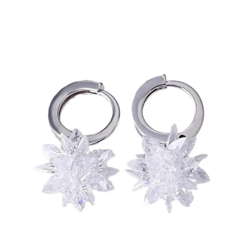 

925 Sterling Silver Fashion Cute Car Flower Pendant Ice Flower Ear Buckle Birthday Party Anniversary Gift