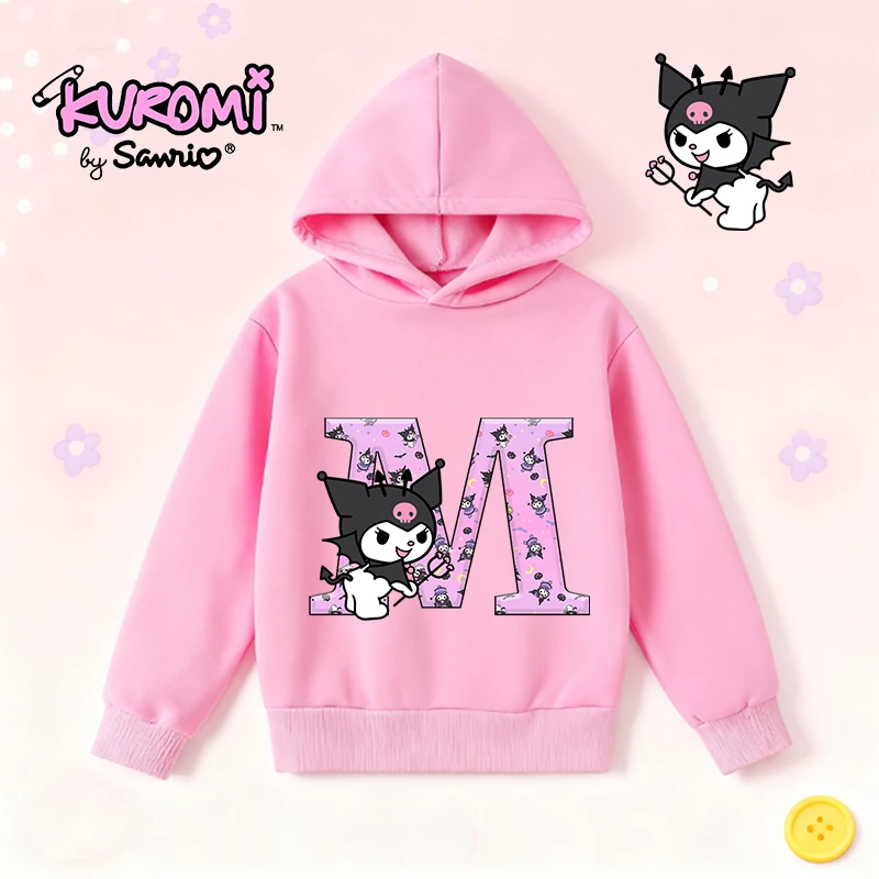 

Kawaii Kuromi Girl Pullover Hoodies Cartoon Anime 26 Letter Pattern Sweatshirt Autumn Winter Leisure Warmth Kid Homewear Gifts