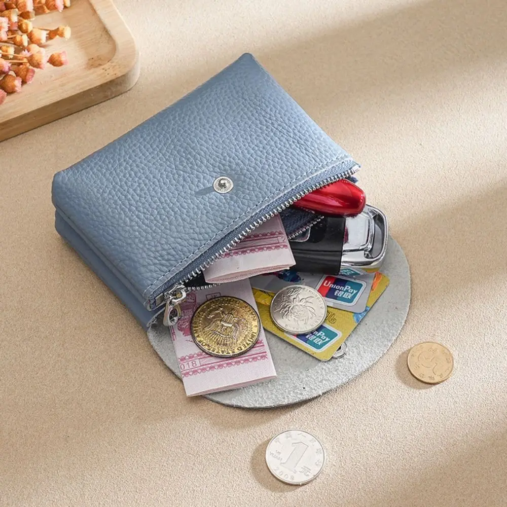 Dompet Koin Lapis Tunggal/Ganda Modis Tas Kartu Kulit Asli Multifungsi Dompet Kecil Pendek