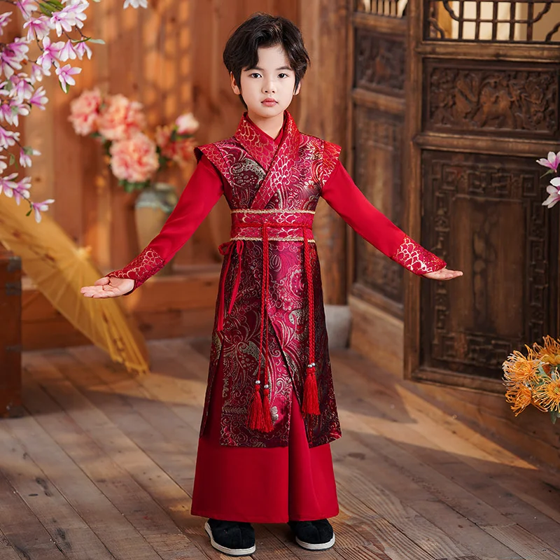 Costume Tang Hanfu modifié de style chinois traditionnel unisexe, costume de prairie pour garçon, performance du nouvel an, automne et hiver