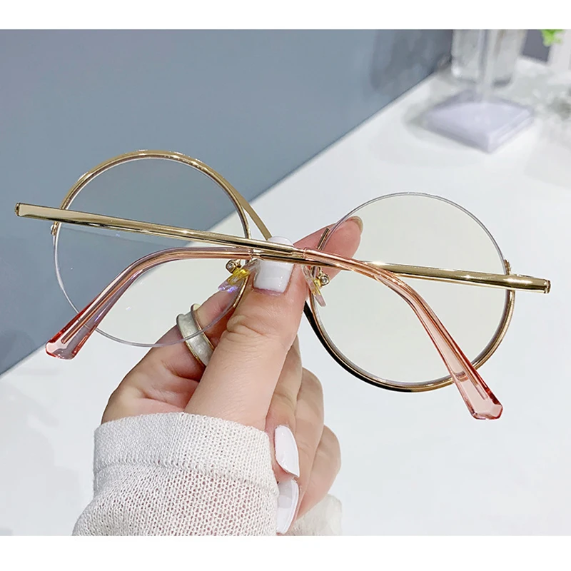 Fashion Women Round Photochromic Myopia Sun Glasses Girls Metal Semirim Personality Nearsighted Eyeglasses Custom Prescription