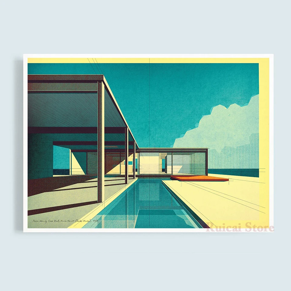 Pierre Koenig Case Study House No 20 Canvas Poster Pool Villa Architecture Canvas Print Architect Studio Wall Art Home Decor