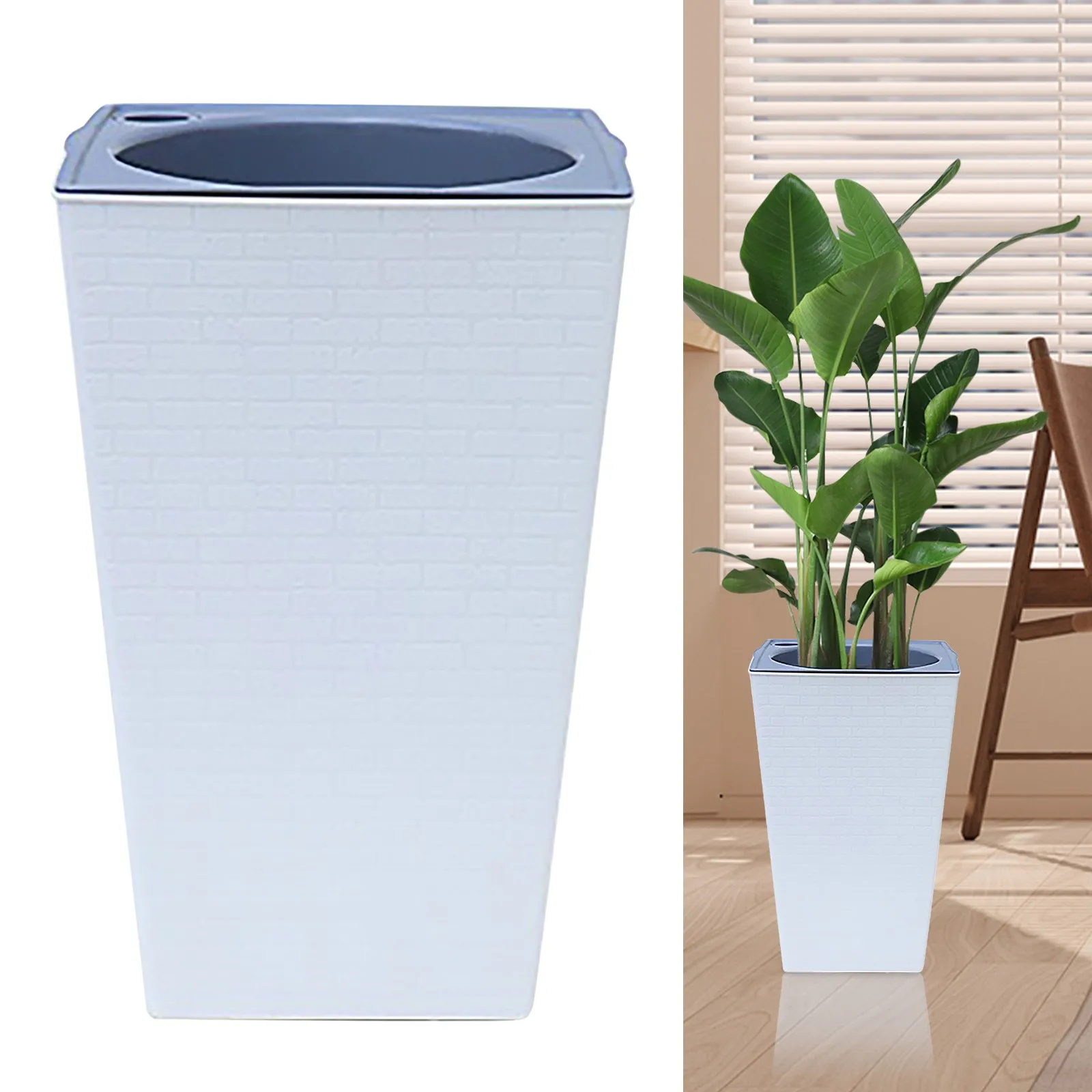 Tall Planter Brick Pattern Flowerpot Imitation Metal Plastic Flower Pot Square Tall Floor Standing Pot Gardening & Home Decor