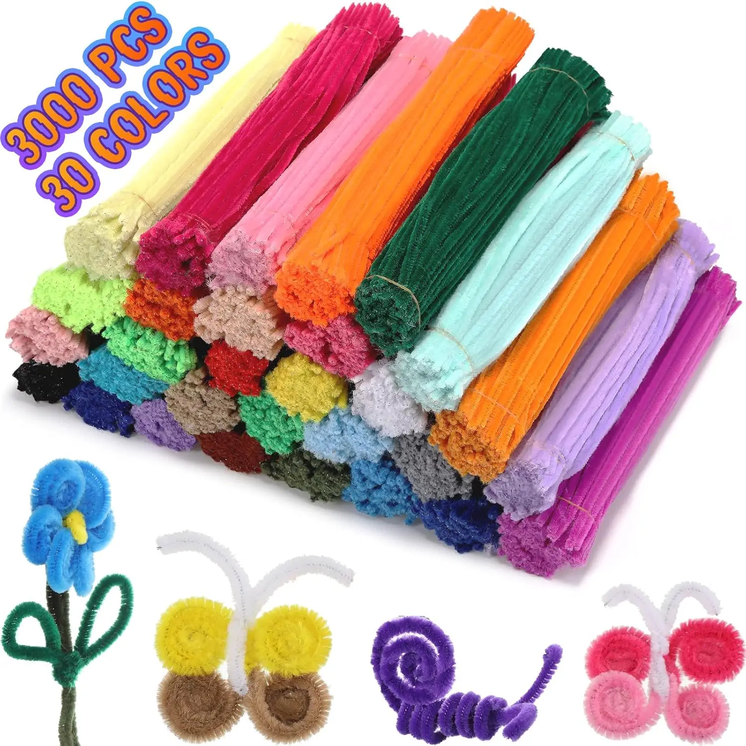 

3000 Pcs Multicolor Pipe Cleaners for DIY Arts and Crafts, 6mm x 12 Inch Chenille Stems