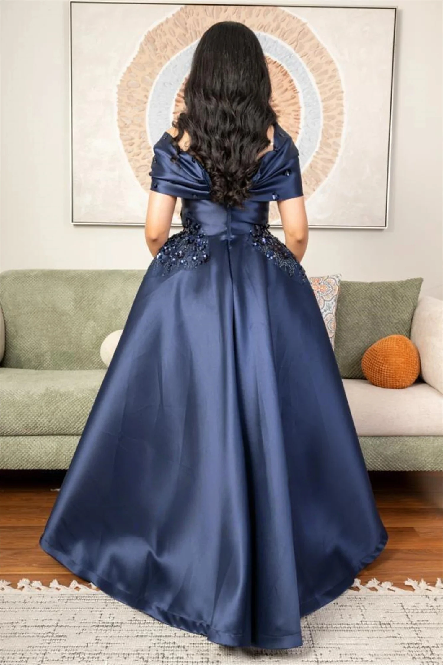 Blaues schulterfreies langes maßgeschneidertes Anlasskleid Abendkleider Abschlussball Pastrol Unisex Jersey Retro Dubai Saudi Arabisch Maßgeschneidert