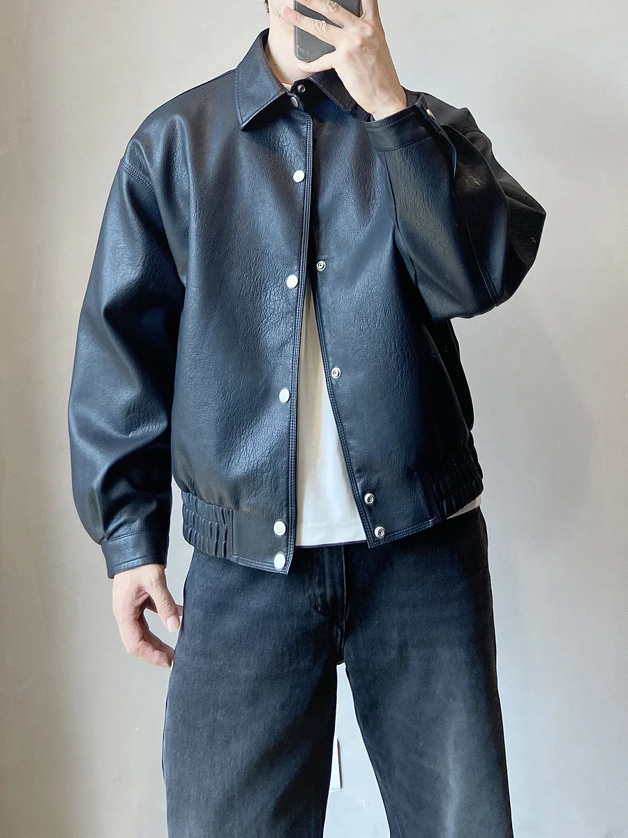 

American Retro Motorcycle PU Leather Jaet Men's ort Loose Casual Matte Leather Coat Autumn Winter New Sle Faion Urban...