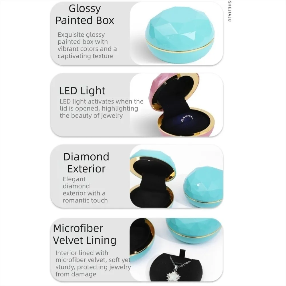 

Luxury LED Ring Display Box Decoration Romantic Proposal Engagement Boxes Velvet Mini Necklace Ring Case Birthday Gift