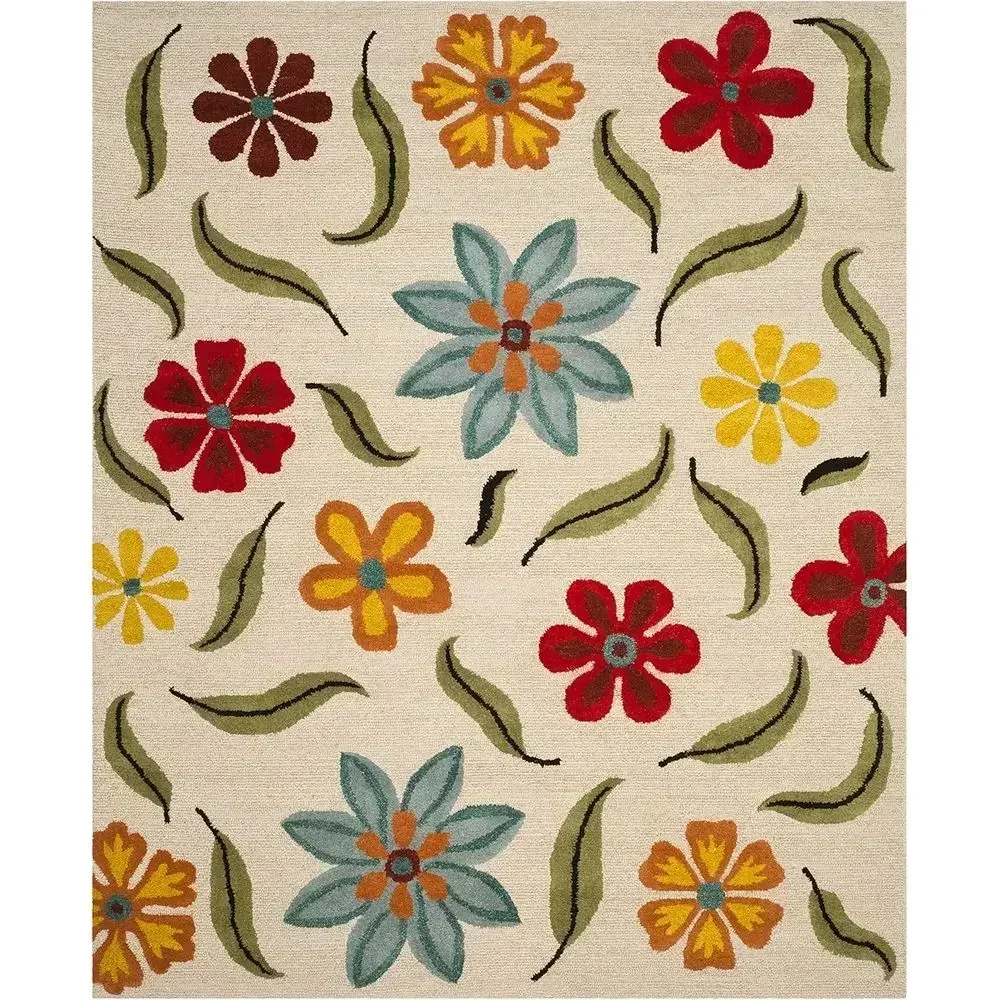 Geometric Area Rug, 9' x 12', Beige/Multi, Suitable for High Traffic Living Spaces