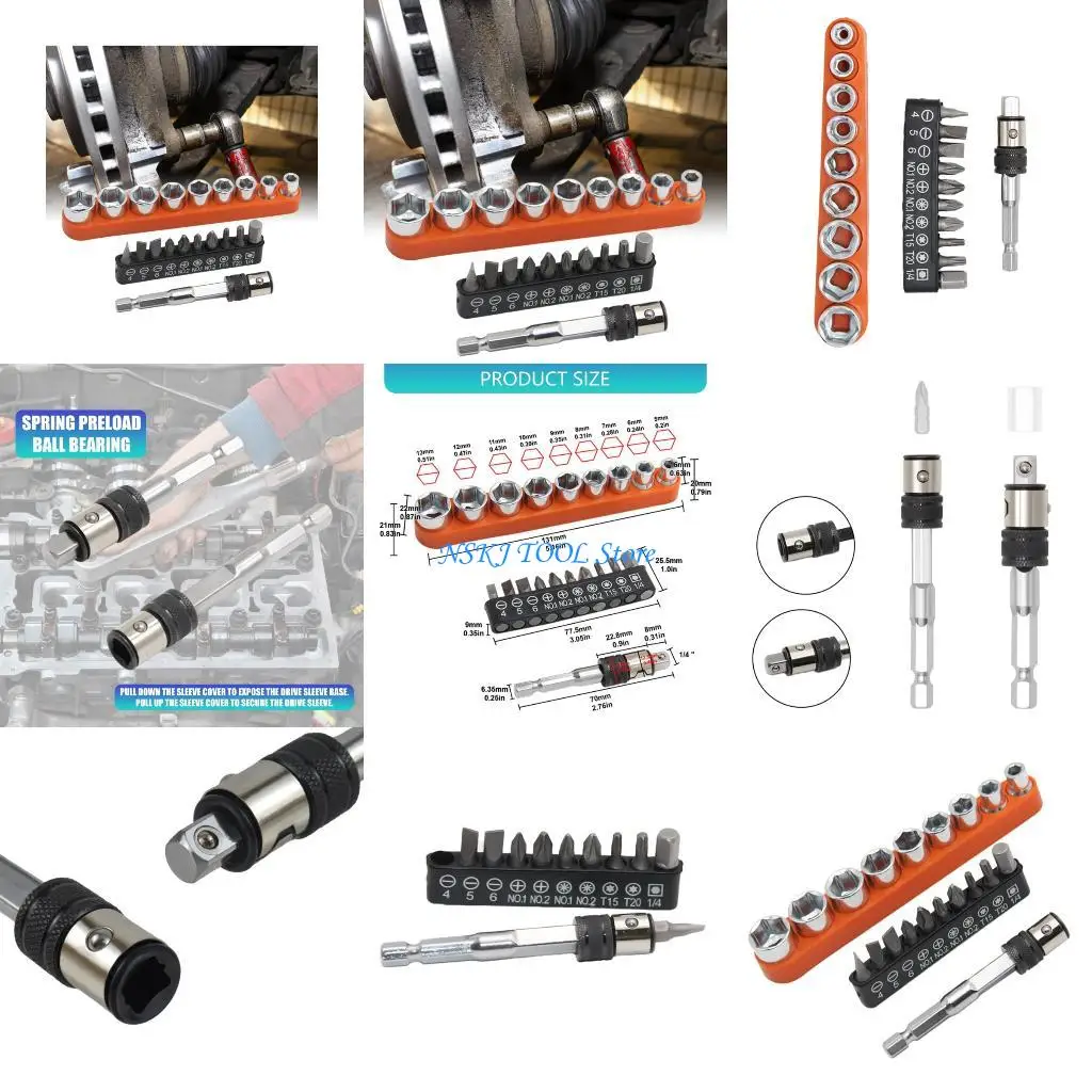 

L8RC 20Pcs MultiFunctional Socket Bit Including Socket Holders Bit Household Fix