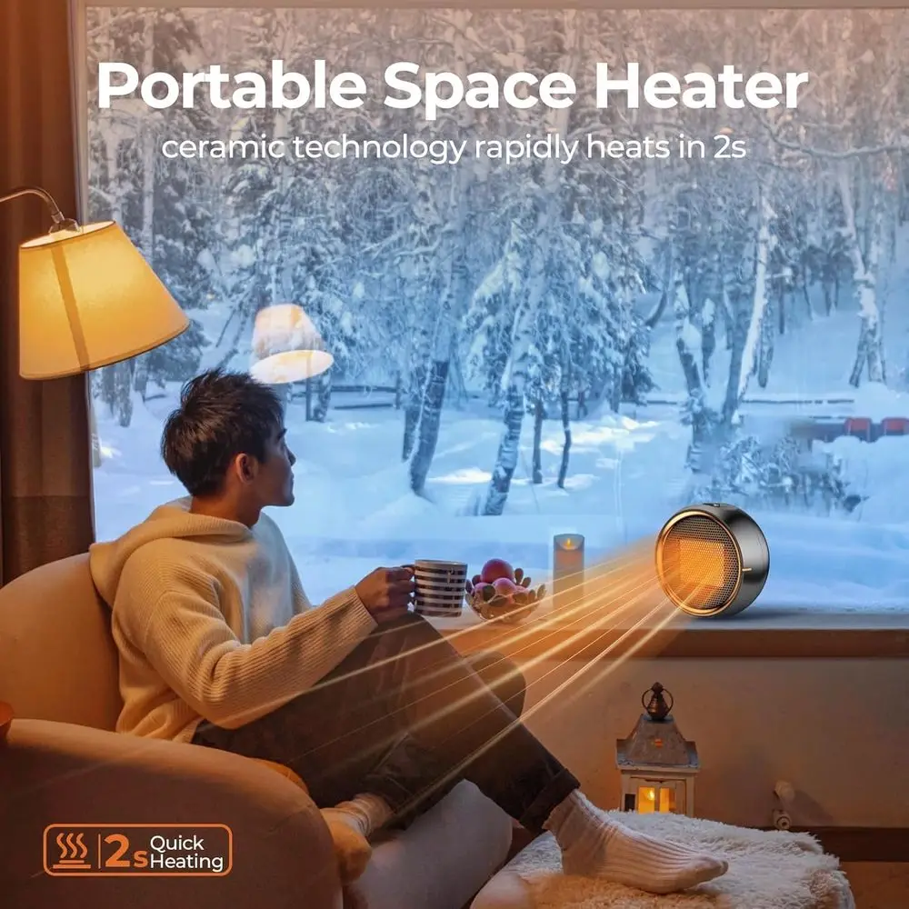 Efficient 500W PTC Portable Electric Heater, Safe for Home, Office, and Bathroom Use with Overheat and Tip-Over Protection