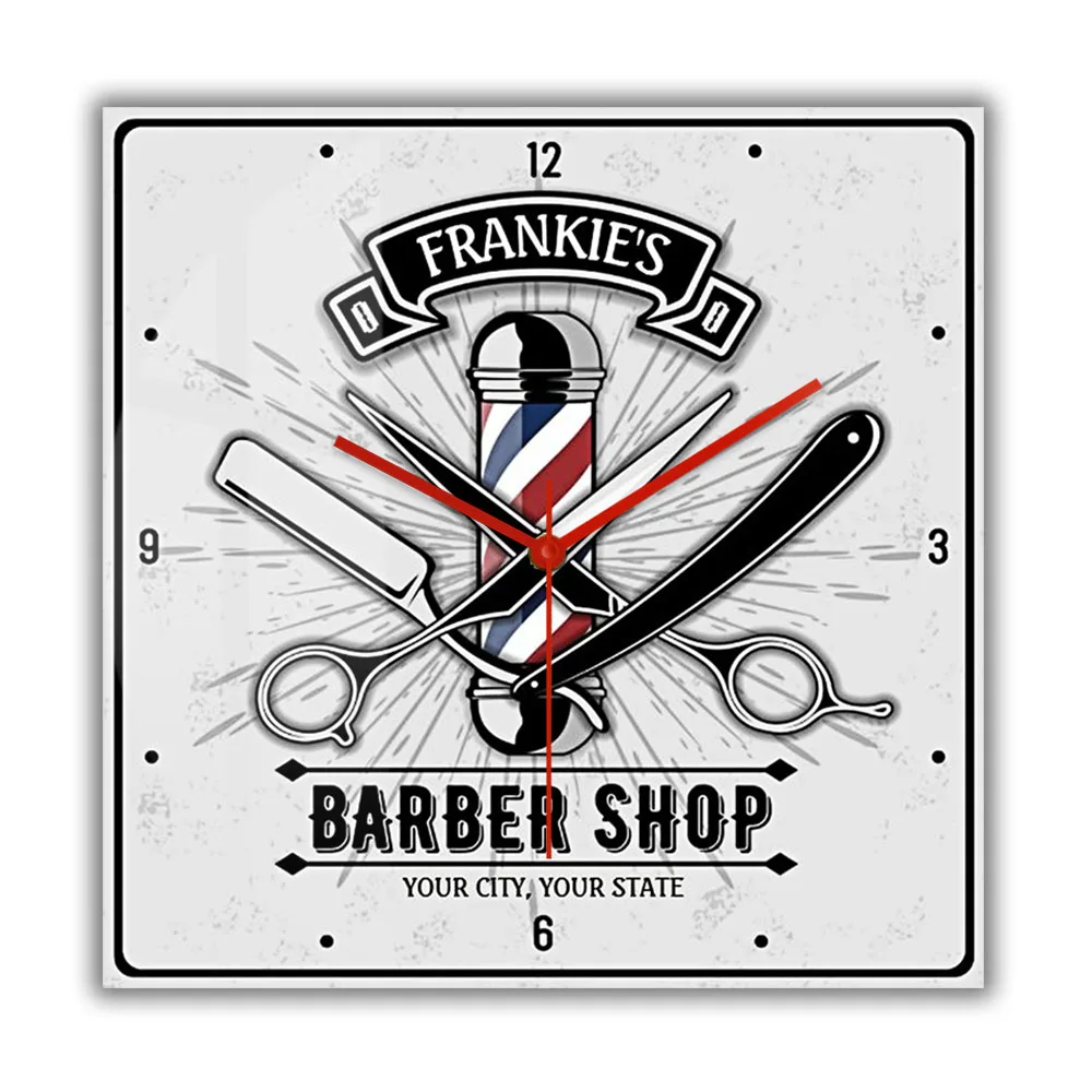 Custom Name Barber Shop Business Sign Wall Clock For Man Cave Hairdress Accessory Decorative Personalized Hairstylist Wall Watch