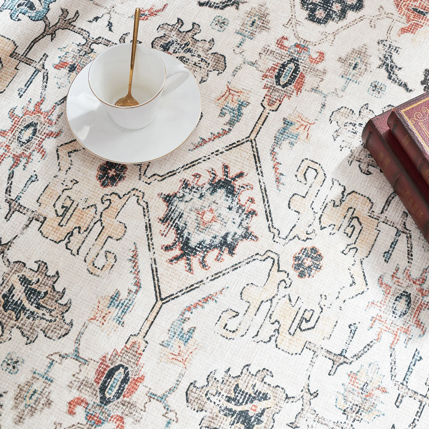 Vintage Persian Medallion Area Rug Washable Traditional Distressed Carpet Non Slip Large Floor Mat Living Room Bedroom Decoratio
