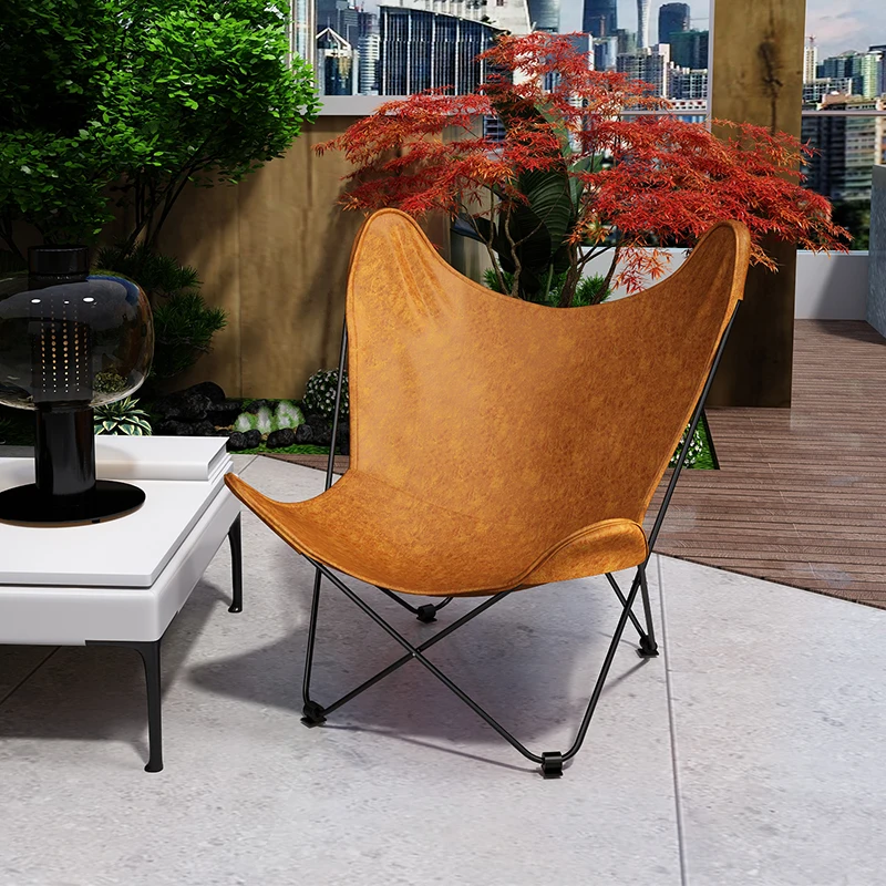 

Butterfly Chair Leather Nordic Lazy Sofa Folding Chair Lunch Rest Portable Outdoor Backrest Reclining Chair