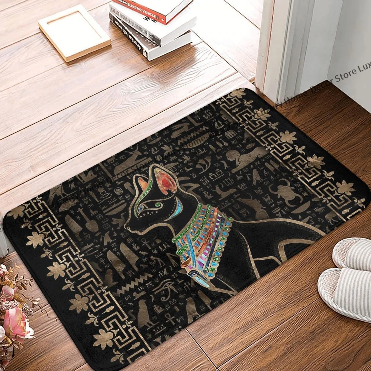 

Ancient Egypt Anti-Slip Doormat Living Room Mat Egyptian Cat Bastet Floor Carpet Welcome Rug Indoor Decorative