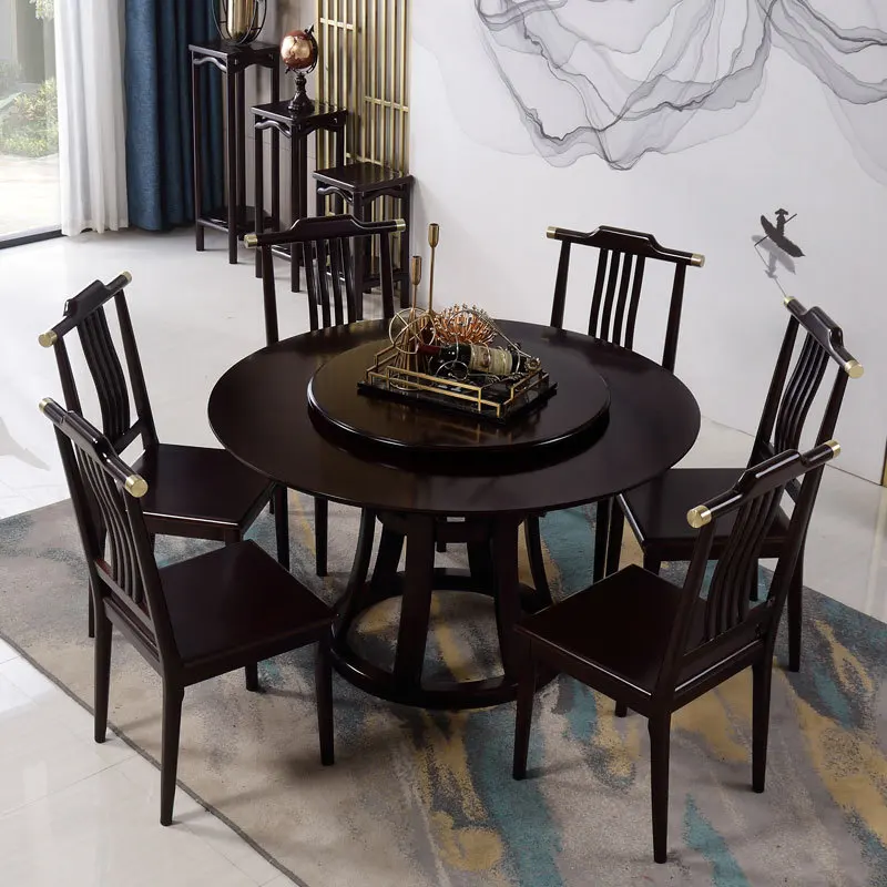 New Chinese-style solid wood dining table and chair combination round diningtable dinintable modern simple size bed and break