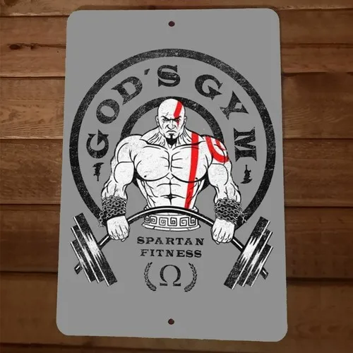 Spartan Fitness Gods of War Gym  Metal Wall Sign Video Game Parody Poster