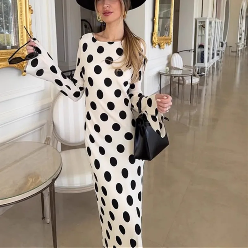 

2025 New Polka Dot Street Style Long Sleeve A-Line Dress for Women