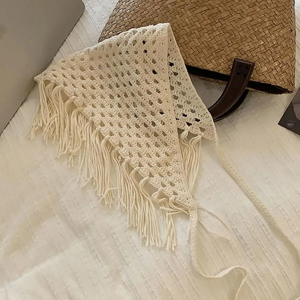 Jilbab Bunga Rajutan Berongga Mode Syal Rambut Segitiga Rumbai Bohemian Rok Setengah Bersabuk Musim Panas Pembungkus Syal Rambut Berlapis