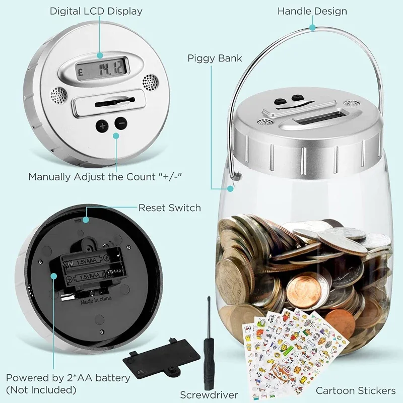

Saudi Arabia SAR SGD UK Pounds Euro US Dollars Coins Counting Piggy Bank for Adults, Coin Counter, Mexico Currency Money Jar