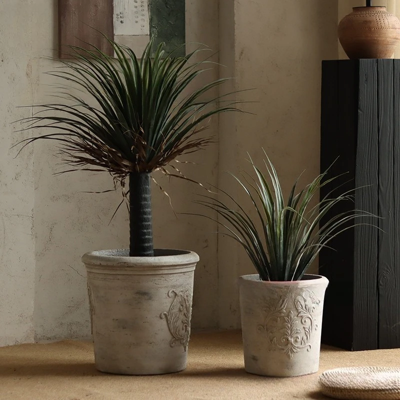 European simple magnesium mud flower pot old retro Roman wind floor flower pot hotel balcony garden decorative green plant pot