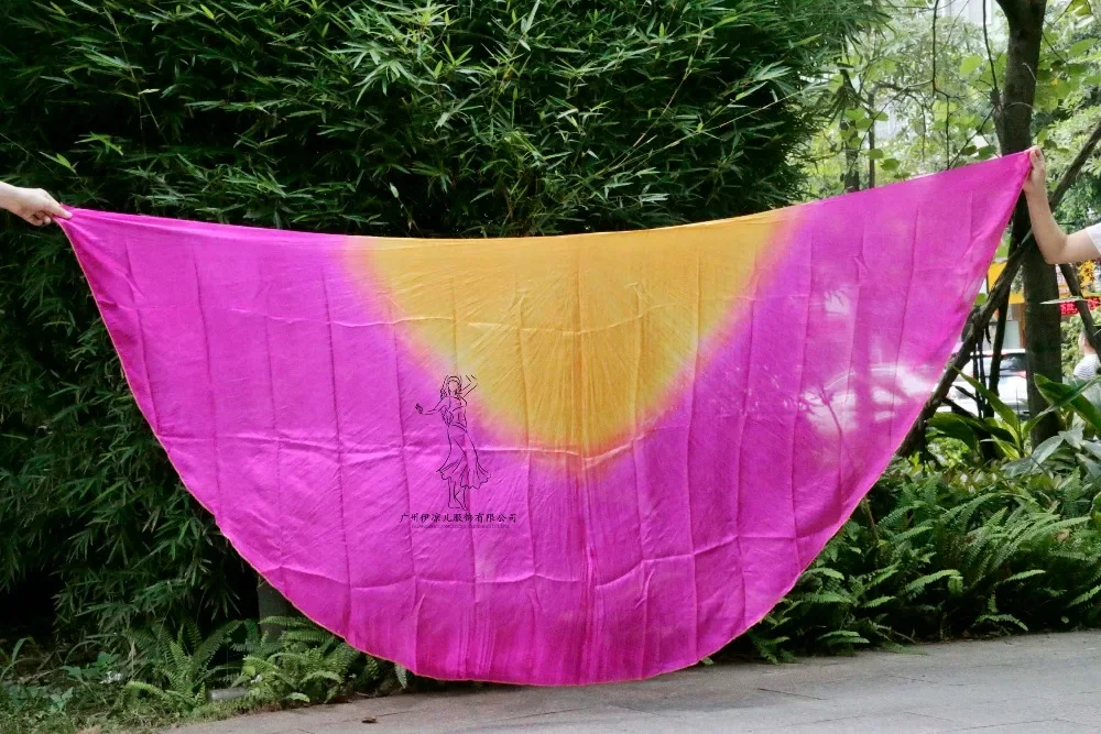 Gradient Color design 100% real silk belly dance veil Bellydance Props Silk veil semicercle veil wholesale 250*114cm Orange+Rose
