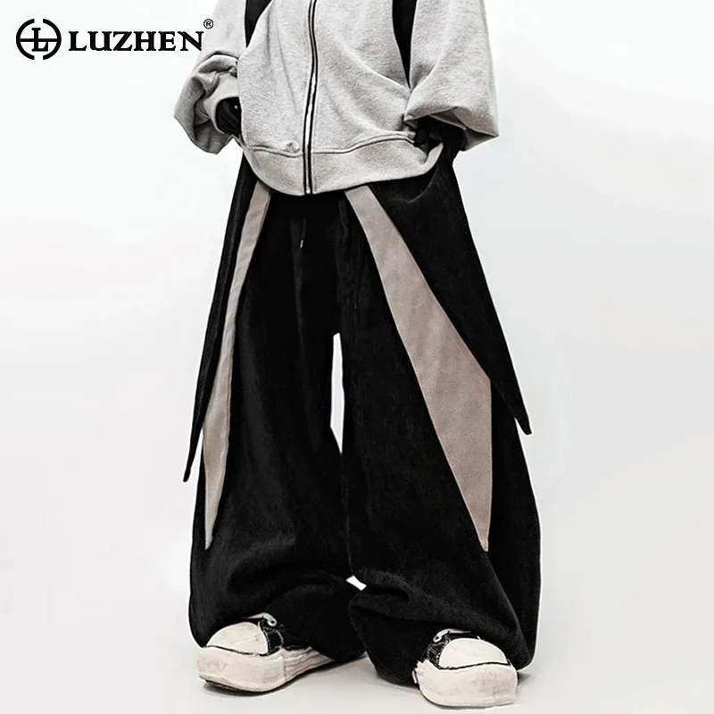 

LUZHEN 2025 New Color Contrast Design Elastic Waist Baggy Wide Leg Casual Pants Men Fashion Street Pockets Cargo Trousers JY5035