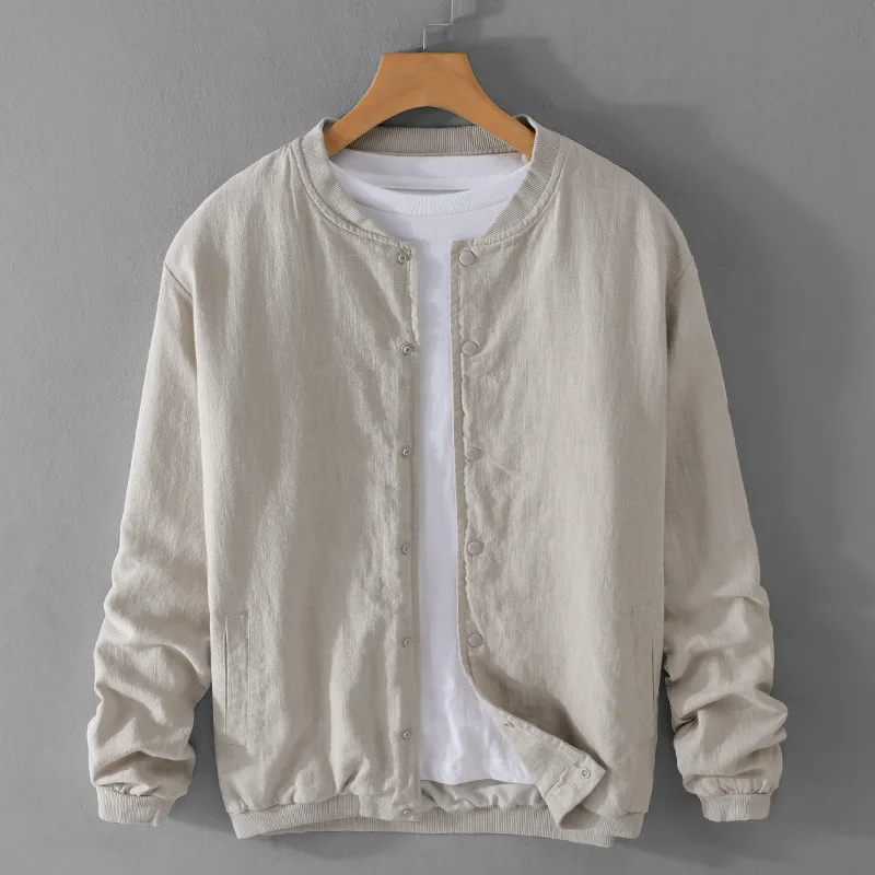 

Cotton and Linen Fishing Jacket, Men's Spring Autumn Clothing Linen Jacket, Simple Stand Collar Casual Loose Travel Camping Top