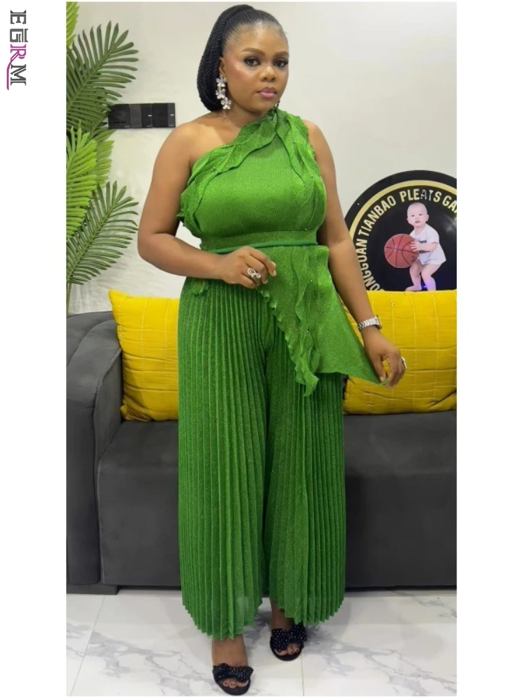 

EGRM 2025 Summer Elegant 2 Piece Set Women's Hipster Irregular Tank Top+Pleated Wide Leg Pants Matching Vacation Outfits 6R5918