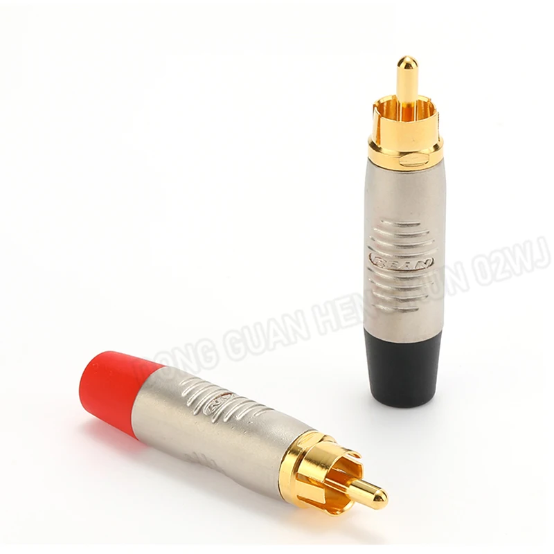 1 Pcs Rean Vergulde Lotus Rca Audio/Video Man Plug RF2C-AU-0-BL Staart Zwart/Rood