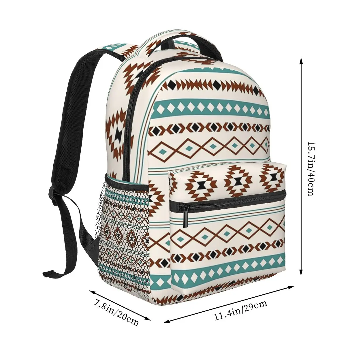 Aztec Teal Terracotta Black Cream Mixed Pattern Backpacks Boys Girls Bookbag Students School Bags Travel Rucksack Shoulder Bag