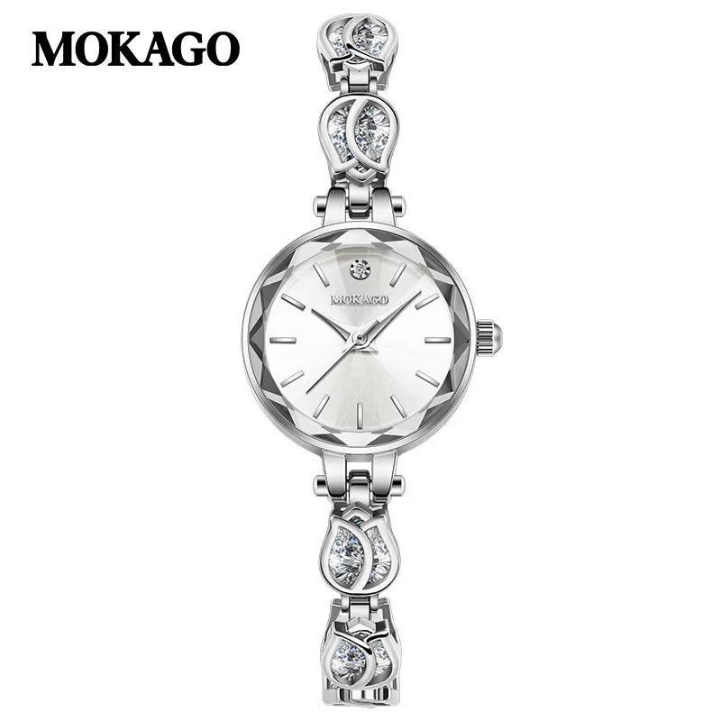 Mokago m8147 moda feminina pulseira relógio movimento de quartzo sol padrão dial cobre pulseira pedra preciosa 3atm presente à prova dwaterproof água