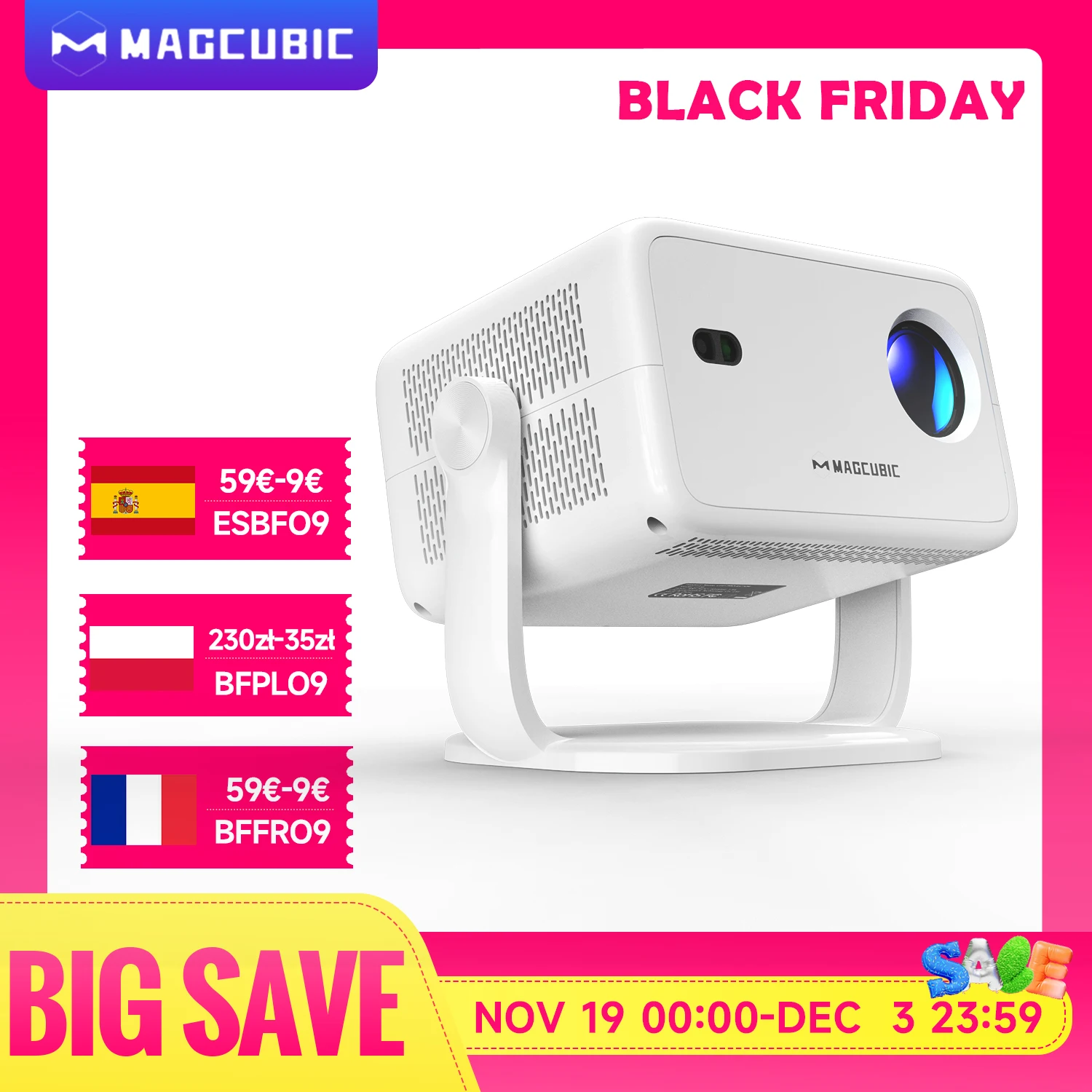 Proyector Magcubic Native 1080P 650ANSI 8K Android14 L018 con enfoque de corrección Keystone automática Wifi6 BT5.4 película portátil al aire libre