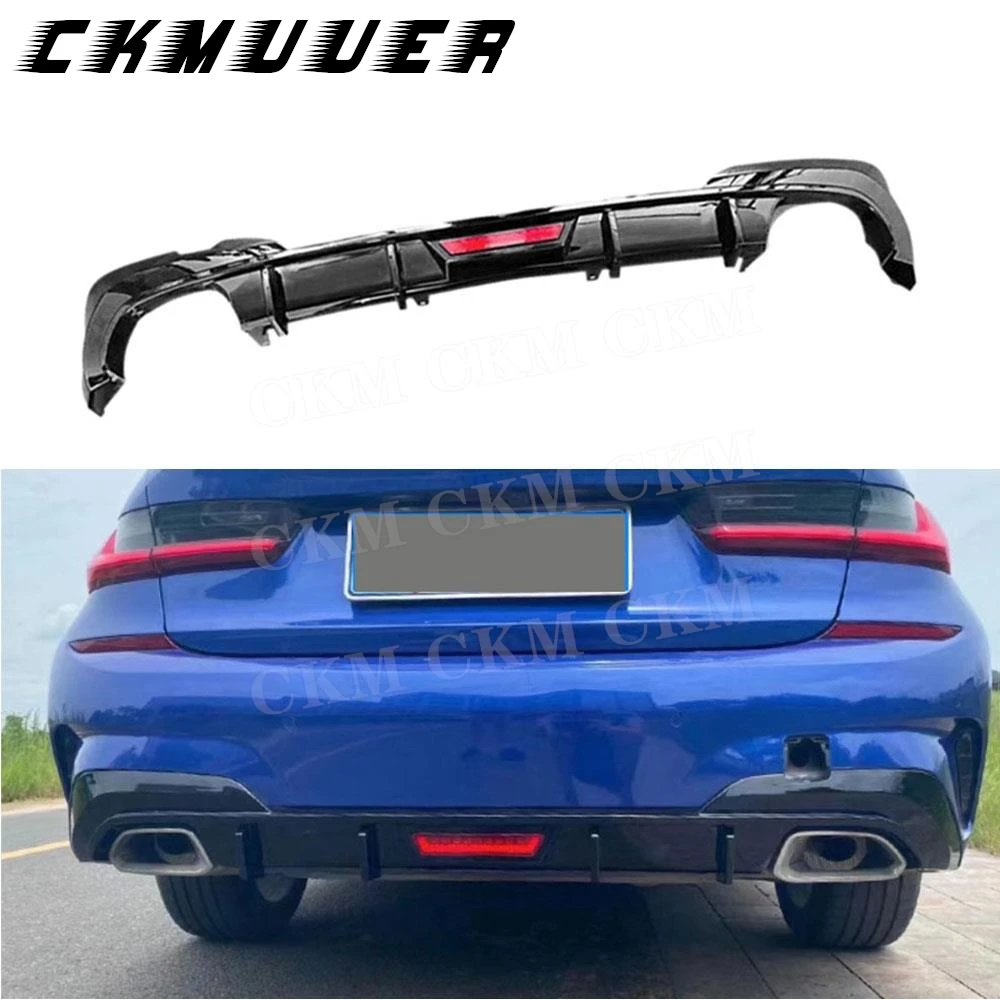 

CKMUUER ABS Car M Style Rear Bumper Lip Spoiler with LED for BMW 3 Series G20 G28 M Sport 2019 2020 2021 Replacement Diffuser