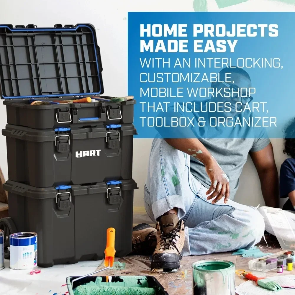 Plastic Modular Toolbox System, Mobile Toolbox for Storage and Organization, 3 Piece Resin