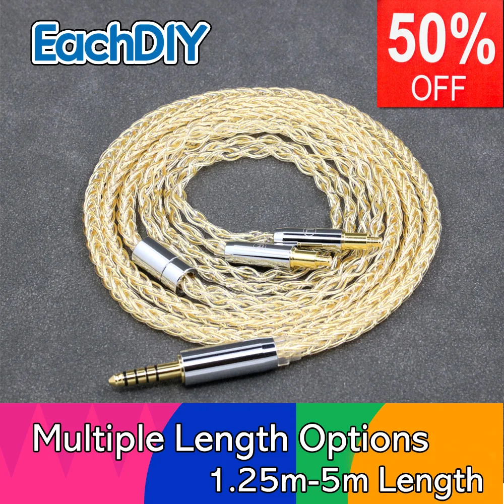 

8 Core 99% 7n Pure Silver 24k Gold Plated Earphone Cable For Audio Technica ATH-ADX5000 ATH-MSR7b 770H 990H A2DC LN008416