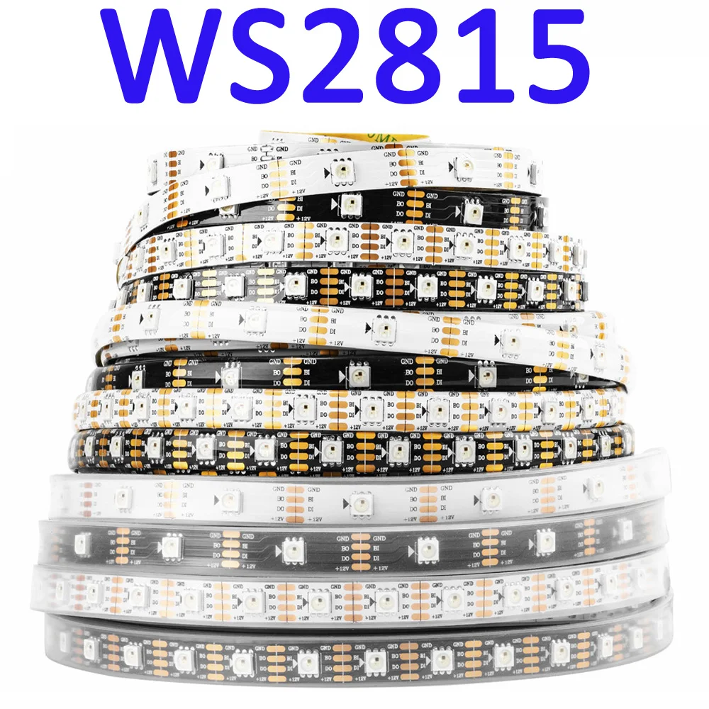 Tira de luces LED direccionable, señal Dual RGB, IC, 3 pines, 4 pines, píxeles, 5m, 12V, WS2811, WS2815, 5V, WS2812B, ECO, WS2813, IP30, 65, 67