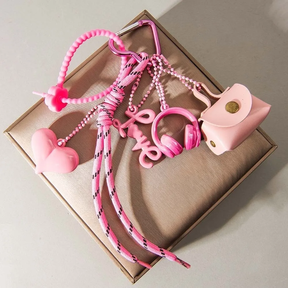 Cute PU Leather Maillard Rope Keychain Woven Rope Love Letter Style Bag Pendant Handmade Car Keyrings Bag Charm