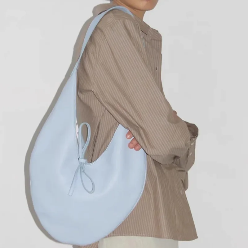 

Niche Crescent Shaped Shoulder Bag Simple Style High Quality Bow Armpit Bag PA Casual Commuting Large Capacity Leather Tote Bag