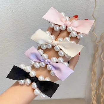 1 Pc หญิง Pearl Bowknot Headwear ผม Tie เชือกผมวงกลม Headdress ผู้หญิงอุปกรณ์เสริมผม