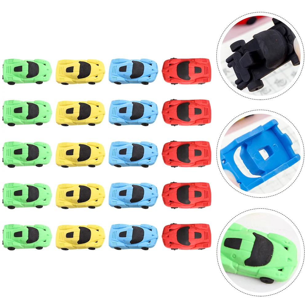 20 Pcs Car Eraser Detachable Erasers Cars for Kids Lovely Kindergarten School Pencil Portable Students Children Adorable