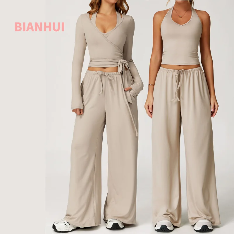 BIANHUI Autumn Women Yoga 2/3 Pieces Set Quick-Dry Beauty Back Strap Sports Set Casual Running Fitness Outdoor Sportswear