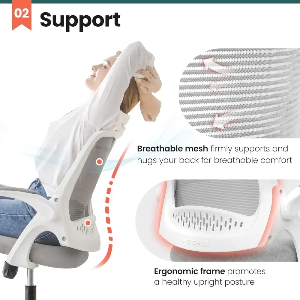 Chaise de bureau ergonomique avec support lombaire et dossier rabattable, chaise de jeu pour ordinateur, accoudoir rembourré, roues réglables recommandées