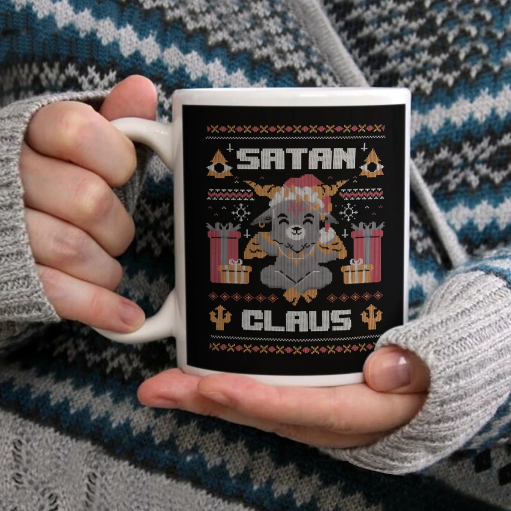 Satan Claus  Funny Baphomet Ugly sweater Christmas Gift Ceramic Cup Coffee Oatmeal Breakfast Cup Creative Personality Mug