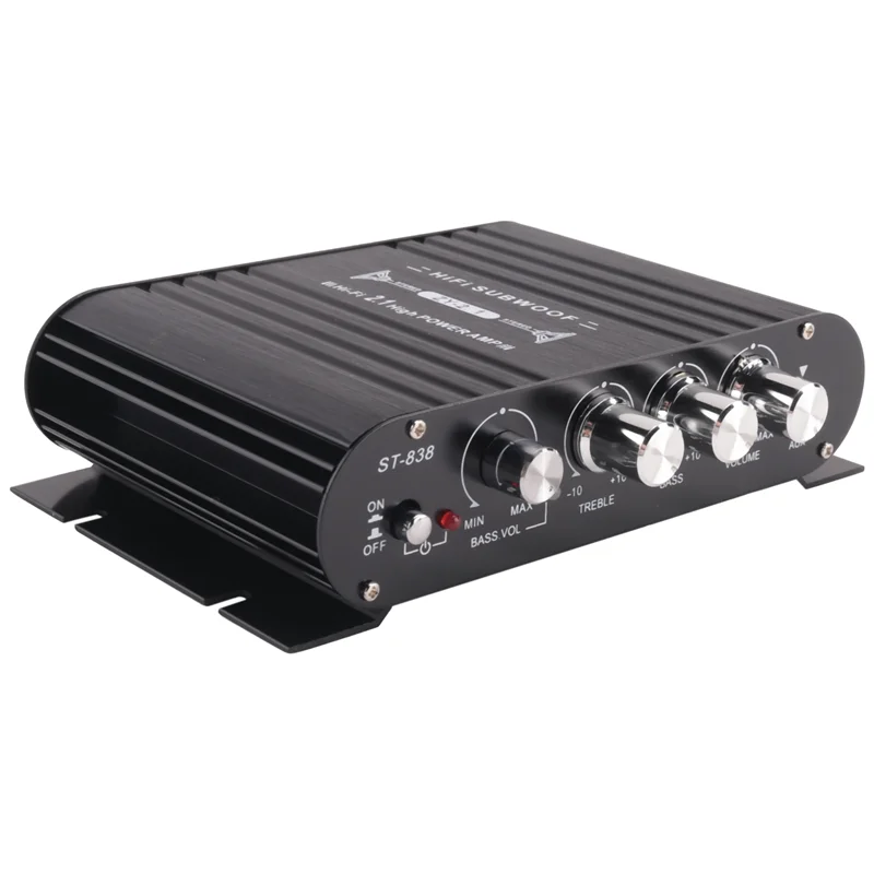 ABZW ST-838 HIFI Amplifier 2.1 Channel Car MP3 Mini Amp AUX Input High And Low Bass Adjustment Super Bass 20Wx2+40W Amplifier Du