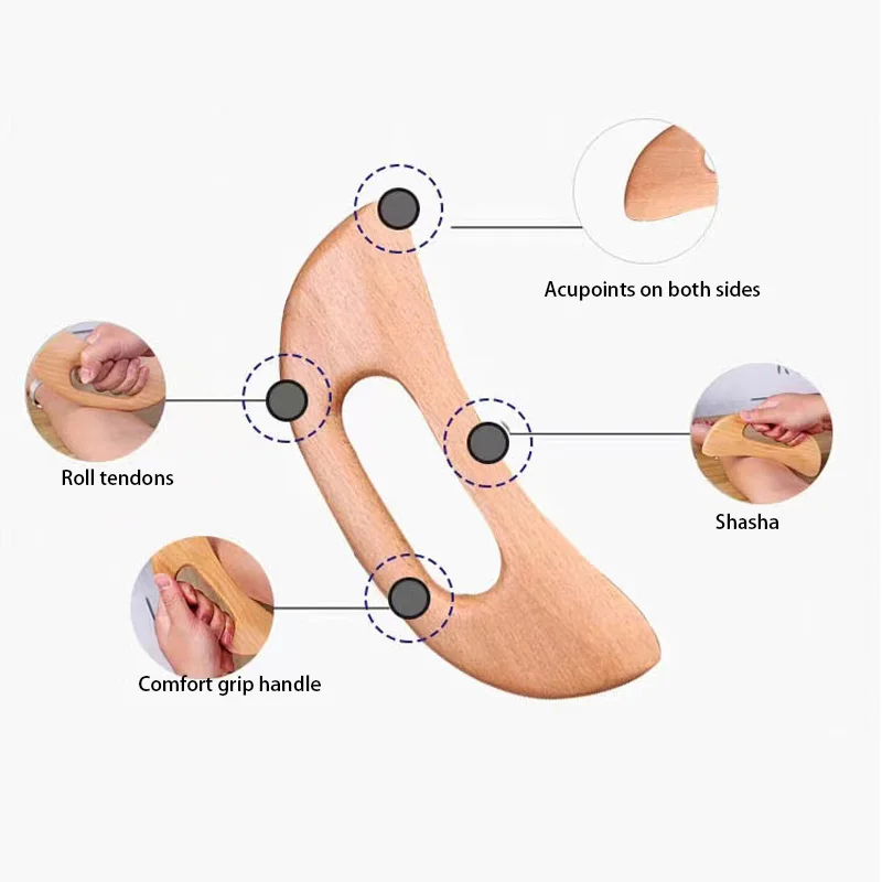 1 PCS Wooden Gua Sha Tool Wooden Massager Gua Sha Board Massage Treatment Back Legs Arms Shoulder Neck Limbs Armpit Back