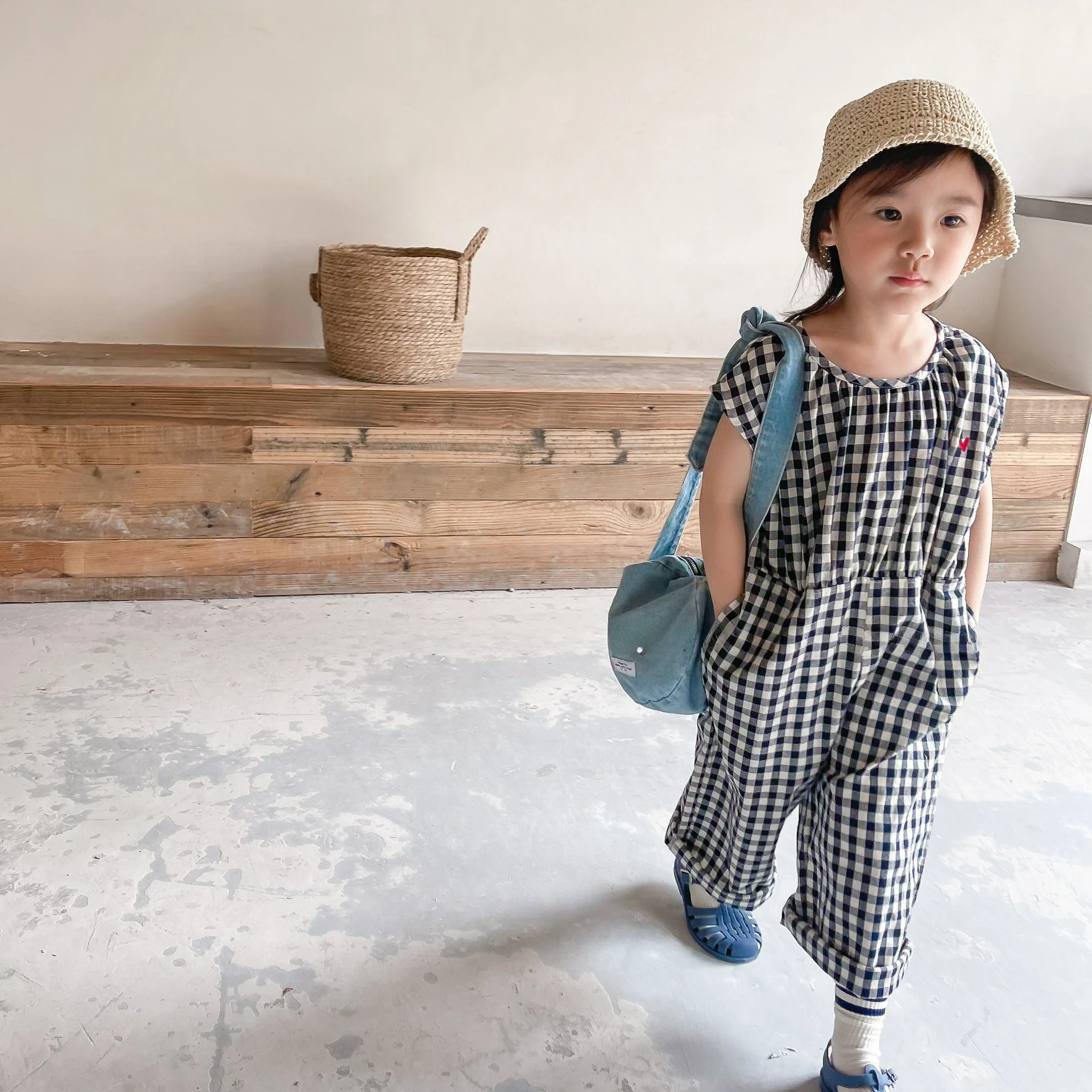2026 Girls Summer Jumpsuit Linen‑Cotton Blend Wide‑Leg 9‑Length Jumpsuit Casual Kids One‑Piece Outfit For Little Girls