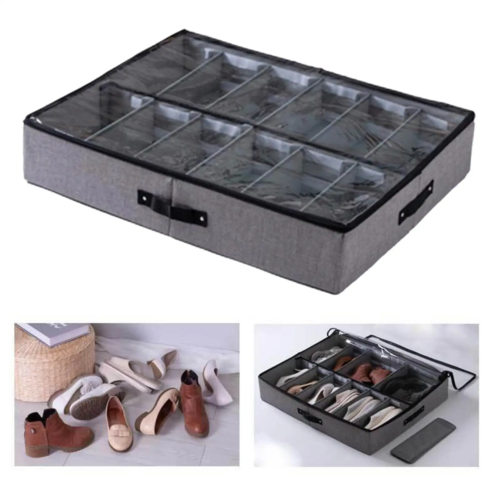 Shoe Organizer with Handle & Transparent Cover, Underbed Storage Solution for , & Washable
