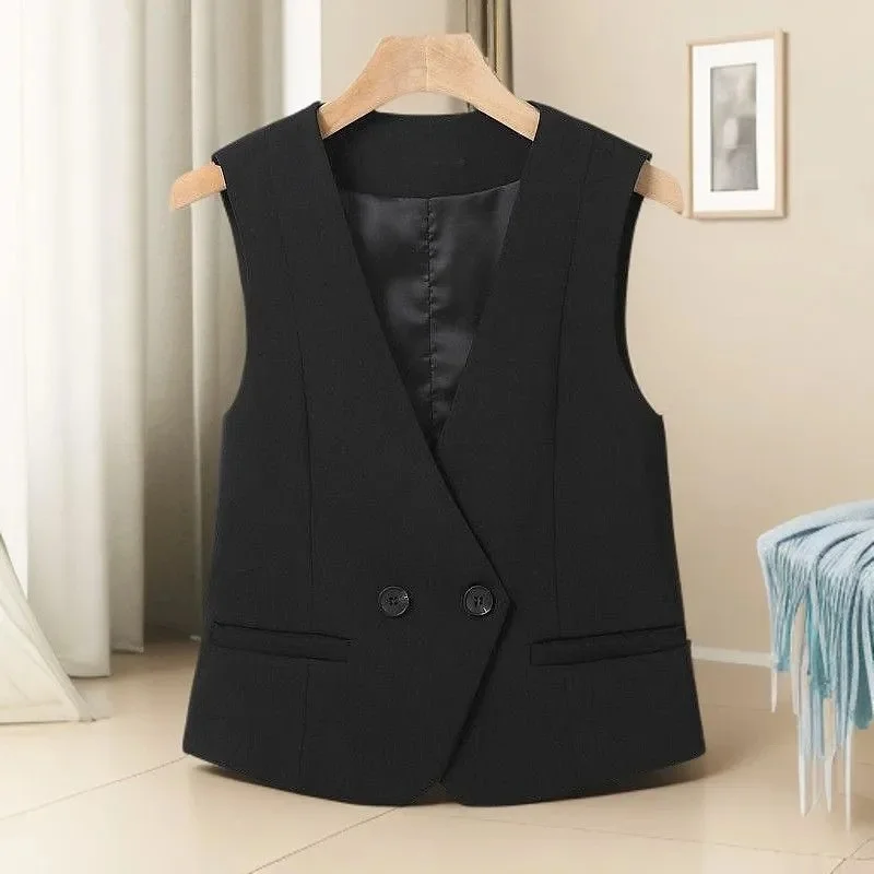 

Short Suit Vest Coat Women's Spring Autumn 2025New Sleeveless Jacket V-Neck Waistcoat Overwear Plus Size 6XL Female Outcoat Tops