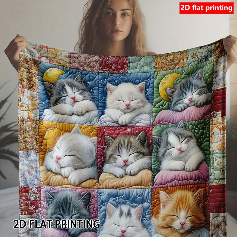 Sleeping Cat Flannel Blanket for Bedroom Dormitory Nap Blanket Sofa Throw Blanket Air Conditioner Blanket Home Decor