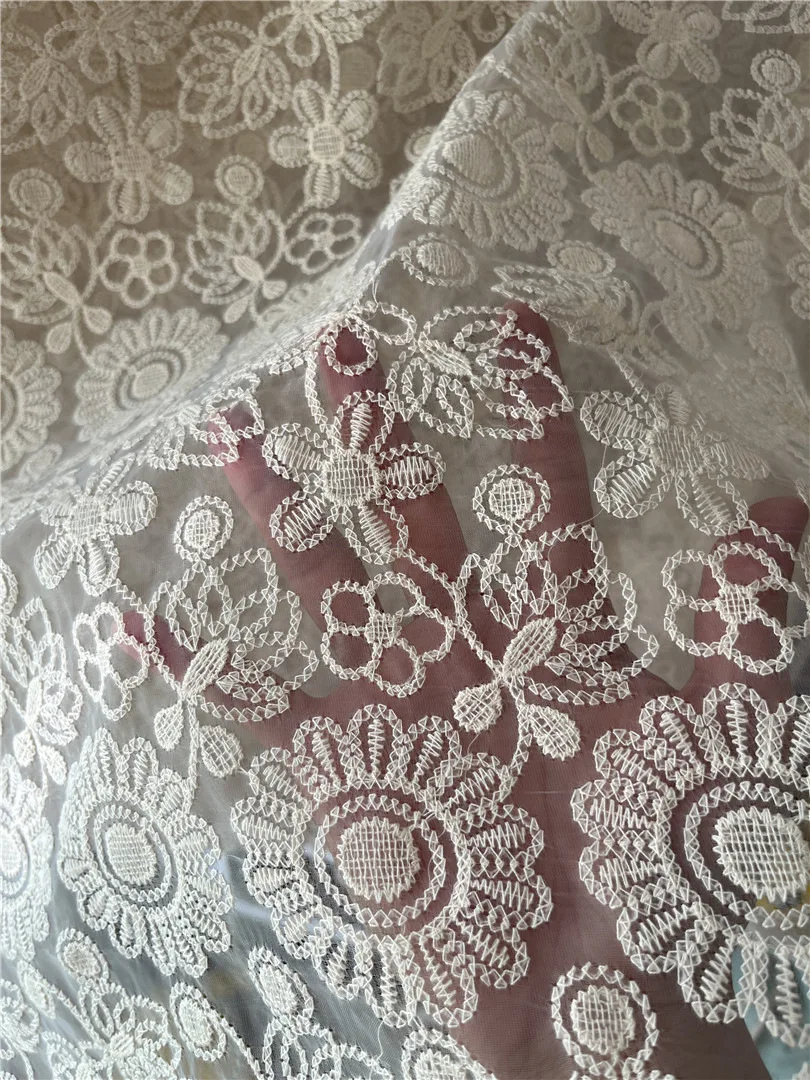 

Organza cotton thread floral embroidered lace fabric, women's clothing, dresses, DIY tablecloths,bouquet decoration fabric